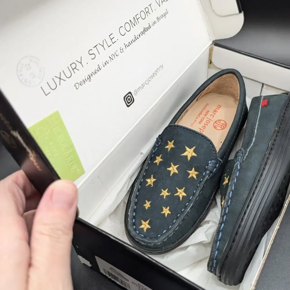 Marc Joseph Loafers Youth 11.5 Navy Blue Gold Stars Slip On Shoes Holland Preppy